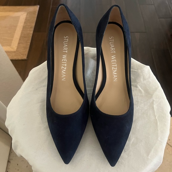Stuart Weitzman Stuart Block Heel 75 Pointed Toe Pump Shoes New 10.5 $495 - Picture 9 of 13